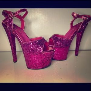 Pleaser pink glitter heels